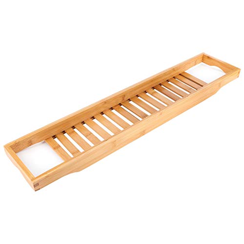 Premium Bamboo Bathtub Tray Caddy - Wood Bath Tray Expandable with Book, Wine Holder Idea for Loved Ones