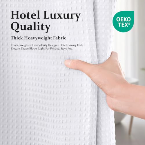 Stall Waffle Shower Curtain 256 GSM Heavy Fabric 60x84 White | 60 x 84 Inch Long, Thick Cloth, Weighted Hem, Water Repellent, Hotel Luxury Polyester Shower Curtain Set for Bathroom 10 Hook - color: A. White, size: 60"W x 84"L (Pack of 1)