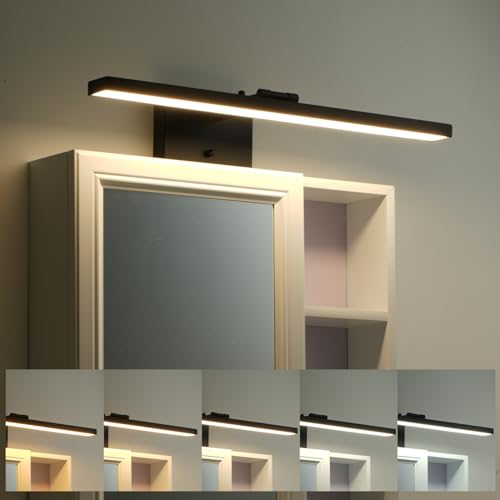mirrea 24-Inch Matte Black LED Vanity Light Over Medicine Cabinet | Extendable Arm,5CCT, Dimmable, Adjustable light angle,Bath Bar Lighting,Modern