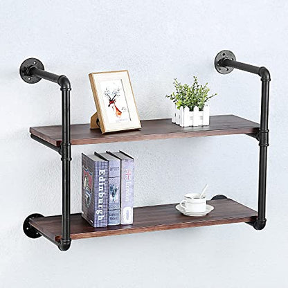 Industrial Pipe Shelves With Wood Planks,Rustic Pipe Shelving Wall Shelf | Metal Pipe Solid Pine Wood,Easy to Assemble,Wooden Board Thickness 0.78 In,For Bar Farmhouse Kitchen Office Bathroom,Bedroom - color: 2-layer, size: 30in
