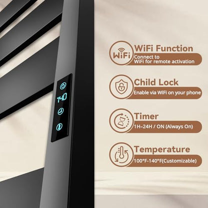 WiFi Towel Warmers for Bathroom, 6 Flat Bars Heated Towel Rack, Black | Smart App Control, Freestanding & Wall Mounted, Child Safety Lock, 1-24H Timer & Multi-Level Temp, Large Heating Surface