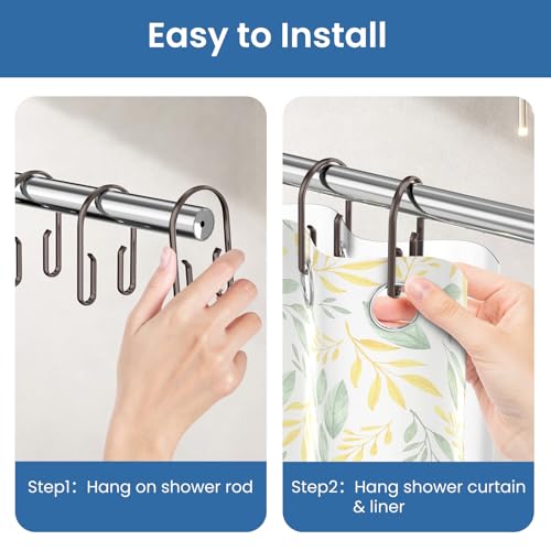 Bronze Shower Curtain Hooks Rings，Double Sided Shower Curtain Hooks Rust Proof，12 pcs Shower Hooks for Inside Shower，Smooth Sliding Anti-Drop Double Shower Rings for Curtain - color: Bronze