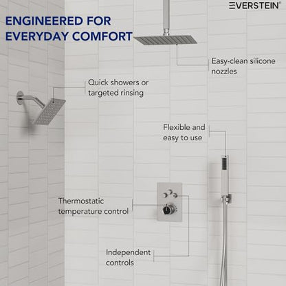 Ceiling Mount 12" High-Pressure Rainfall Shower Faucet, Dual Rainfall Shower Head System with Valve (Brushed Nickel) - color: Nickel, style: Ceiling Mount