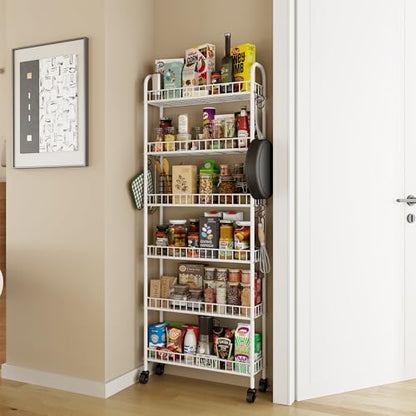 6 Tier Slim Rolling Storage Cart with Wheels, Metal Mobile Shelving Unit Organizer Utility Cart for Office Bathroom Kitchen Laundry Room Narrow Places (White 6 Inches) - size: White 6 Inches