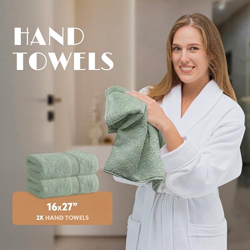 White Classic Mint Green Bath Towel Set of 6-100% Cotton Highly Absorbent Towels for Bathroom, 2 Luxury Bath Towels 650GSM, 2 Hand Towels, 2 Washcloths - color: Mint Green