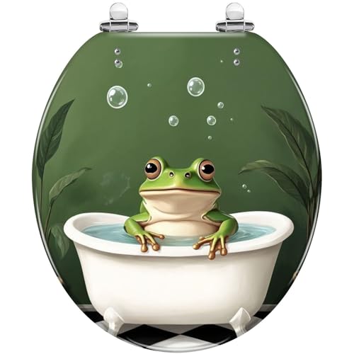 Round Resin Toilet Seat, Quietly Close Quick Release Hinges Cover | Toilet Lid Cover Easy to Clean and Install, Funny Cute Frog Cool Animal Green Plant Leaves Tropical Heavy Duty Toilet Seat - color: pattern5, size: O-shape
