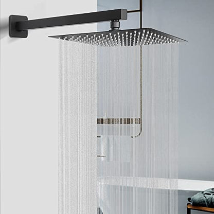 Shower Head with Extension Arm, High Pressure Square with ShowerArm, Stainless Steel Rainfall-Waterfall Full Body Coverage (10'' Shower with 16'' Arm, Matte Black) - color: Matte Black, size: 10'' Shower with 16'' Arm