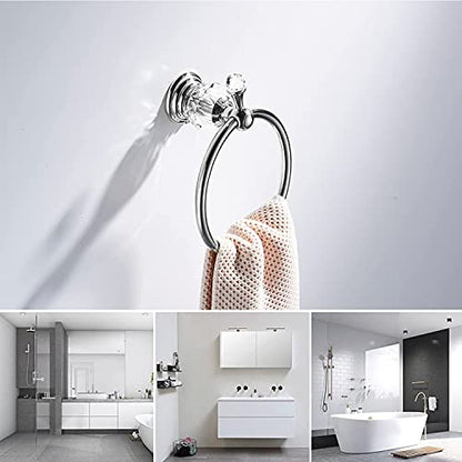 WOLIBEER Crystal Towel Hook, Chrome Towel Ring Toilet Paper Holder Hand Towel Holder Tissue Roll Paper Holder Towel Hanger Silver Bathroom Accessories 2 Pieces Wall Mounted - color: Chrome