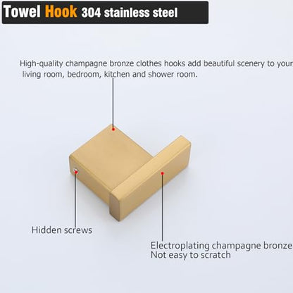 RANDOM Towel Hooks for Bathrooms SUS304 Stainless Steel Hand Towel Holder,Coat Rack Wall Mount Robe Hook,Champagne Bronze.96009-8CB - color: Single Hook-Champagne Bronze