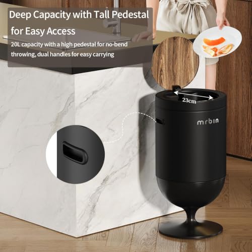 MRBIN Metal Motion Sensor Trash Can with Lid, 5.3 Gallon Wine Glass Shaped Automatic Waste Basket Touchless, Smart Round Tall Garbage with High Leg for Office, Bedroom, Kitchen, Black - color: Black, style: Wine Glass Style