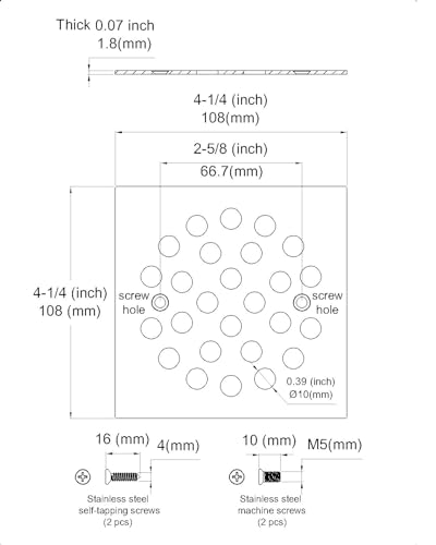 4-1/4 Inch Square Screw-in Shower Drain Cover (Chrome) | Square 4.25-inch design, Thickened 304 stainless steel,replaceable grate with matching screws for bathroom floor drain - color: Chrome