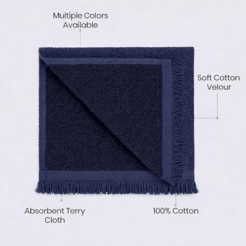 Fringed Reversible Fingertip Hand Towel (Size 11" W x 18" L) Terry Cotton Washcloth Set for Face and Bathroom use. (Navy, 3)