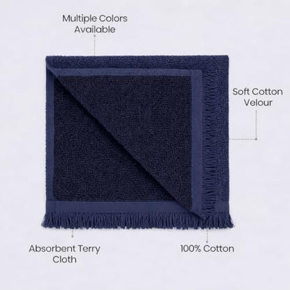 Fringed Reversible Fingertip Hand Towel (Size 11" W x 18" L) Terry Cotton Washcloth Set for Face and Bathroom use. (Navy, 3)