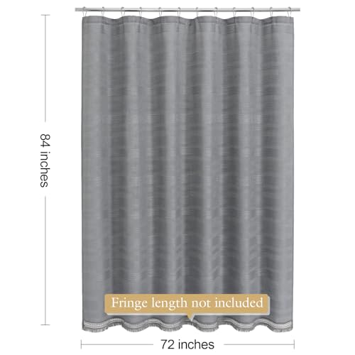 Extra Long Boho Farmhouse Shower Curtain with Tassel, Linen Bohemian French Country Chic Bathroom Shower Curtain Set, Modern Striped Textured Shower Curtain 72x84 - Light Grey - color: Lightgrey, size: 72"W x 84"L (Pack of 1)