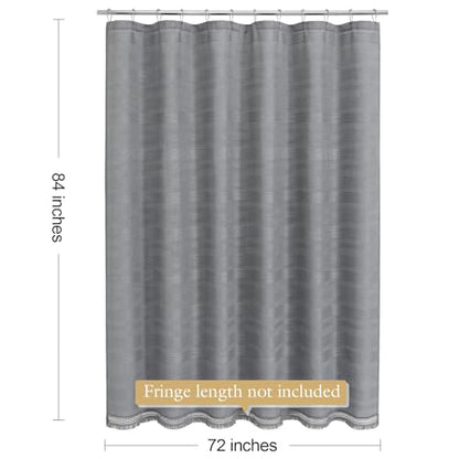 Extra Long Boho Farmhouse Shower Curtain with Tassel, Linen Bohemian French Country Chic Bathroom Shower Curtain Set, Modern Striped Textured Shower Curtain 72x84 - Light Grey - color: Lightgrey, size: 72"W x 84"L (Pack of 1)