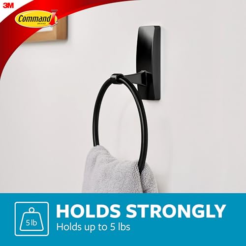Command Hand Towel Holder Matte Black with Water Resistant Command Strips, Rust Resistant Bathroom Organizer, Holds up to 5 lbs - color: Black