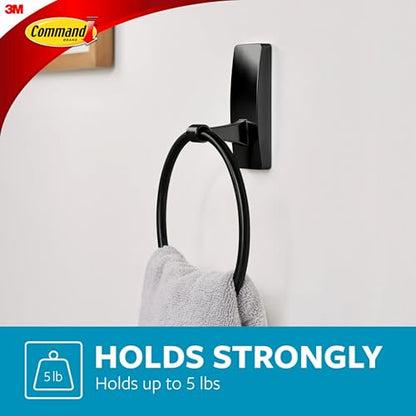 Command Hand Towel Holder Matte Black with Water Resistant Command Strips, Rust Resistant Bathroom Organizer, Holds up to 5 lbs - color: Black