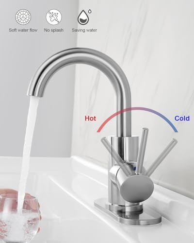 RKF Single-Handle Swivel Spout Bathroom Sink Faucet with Pop-up Drain with Overflow and Supply Hose,Bar Sink Faucet,Small Kitchen Faucet Tap,Brushed Nickel,BF3501P-BN - color: 3501-Brushed Nickel