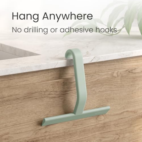 JustHang Shower Squeegee with Built-in Hook, 10'' Matte Green | Award-Winning Design, All-One-Piece Soft-Touch Silicone, for Glass Door, Bathroom, Window, Mirror, Tile Wall, Car - color: Matte Green