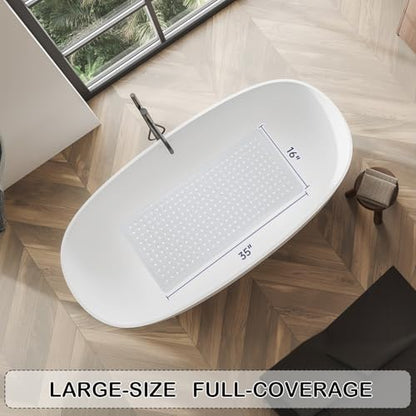 Non-Slip Bathtub and Shower Mats, Power Grip Bath Mat 35 x 16.3 Inch with Suction Cups and Drain Holes for Tub Bathroom Floor Safety, Machine Washable Soft Bathmat, White - color: White