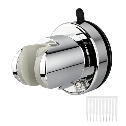 Shower Head Holder, No Drill Strong Suction Cup Shower Head Bracket, Adjustable Height & Angle Wall Mount for Handheld Showerhead, Reusable Tool-Free