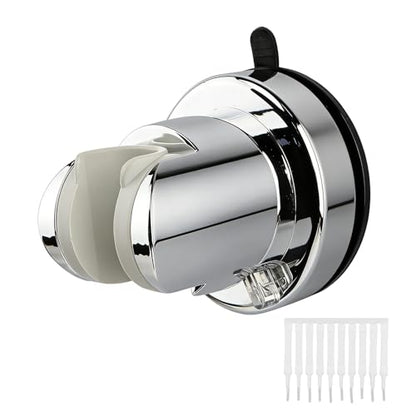 Shower Head Holder, No Drill Strong Suction Cup Shower Head Bracket, Adjustable Height & Angle Wall Mount for Handheld Showerhead, Reusable Tool-Free