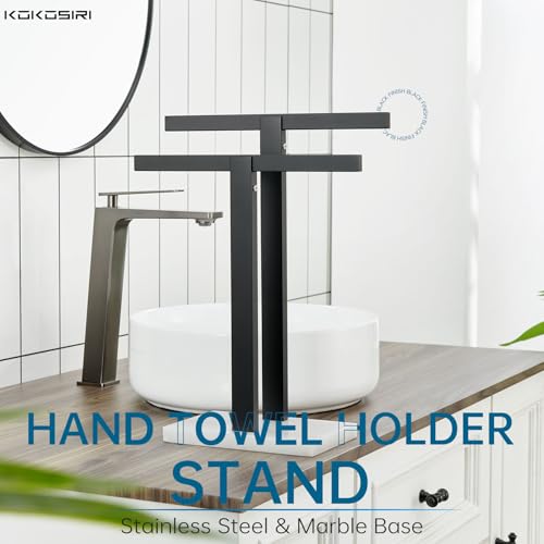 KOKOSIRI Hand Towel Bars Matte Black Towel Racks with Marble Base for Bathroom Kitchen Vanity Countertop, Stainless Steel 15.7'' Height THS0001-SM-BK - color: Matte Black, size: 2-Bar