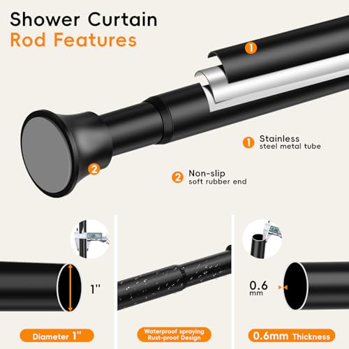 Black Shower Curtain Rod, Shower Tension Rod Adjustable 30 To 76 Inch,Shower Curtain Rods Spring Tension For Bathroom No Drilling No Rust - color: Black, size: 30-76"