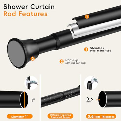 Black Shower Curtain Rod, Shower Tension Rod Adjustable 30 To 76 Inch,Shower Curtain Rods Spring Tension For Bathroom No Drilling No Rust - color: Black, size: 30-76"
