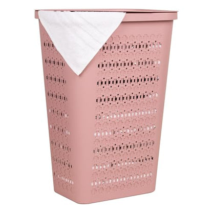 Mind Reader Slim Tapered Laundry Hamper with Lid, Clothes Basket with Swiss Cross Cut-Outs, Lightweight & Ventilated, Plastic, 16.75"L x 12.75"W x 23"H, Pink - color: Pink