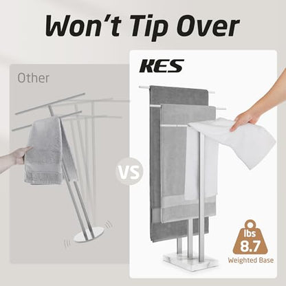KES Heavy Marble Base Standing Towel Rack, 3-Tier Stainless Steel, Polished | Freestanding Design, No-Drill Assembly, Tiered Bars For Bath Sheets, Bath Towels, Hand Towels, Anti-Slip Pads - color: Polished Silver