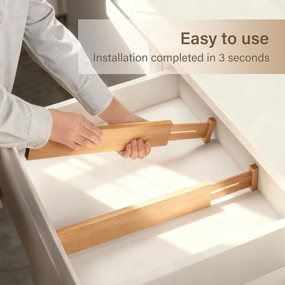 Adjustable Bamboo Drawer Dividers of 4, Expandable Organizers (16.9"-22.2") | Spring-Loaded Kitchen Drawer Organizer, Non-Slip Ends, 2.2" High, Easy Setup & Clean, for Kitchen, Dresser, Clothes, Bath - size: 2.3"High, 16.9“-22.2”Long, 4Pack