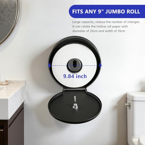 Gorlary Commercial Jumbo Toilet Paper Dispenser with Lock, Matte Black | Wall Mount Stainless Steel Roll Holder, 9 inch Commercial Toilet Paper Roll Holder for Bathroom Office Restaurant - color: Black-without Shelf