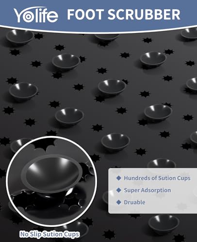Yolife Shower Foot Scrubber Mat, Anti-Slip Bath Mat with Scrub Bristles, Soft Shower Foot Massager with Strong Suction Cups for Soothe Achy Feet, 25.6" x 13.4" - color: Black, size: 25.6" x 13.4" (Rectangular)