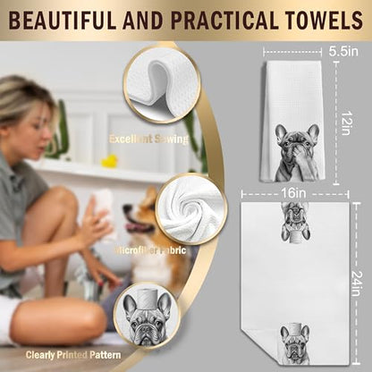 Funny French Bulldog Dog Gifts Bathroom Hand Towels Set of 2 - color: French Bulldog-s2