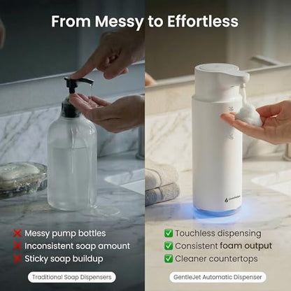 GentleJet CrystalJet Automatic Foam Soap Dispenser Stainless Steel, Touchless Sensor, USB-C Rechargeable, Waterproof, Modern Bathroom & Kitchen Sink, 300 ml - color: White