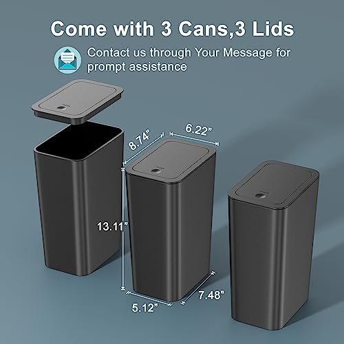 N. NETDOT 3 Pack 10 Liter Small Trash Can with lid, 2.6 Gallon,Garbage Can Slim Trash Bin Waste Basket for Bathroom,Kitchen,Bedroom,Living Room,Office,Laundry - Black - color: Black, size: 3 X 2.6 Gal