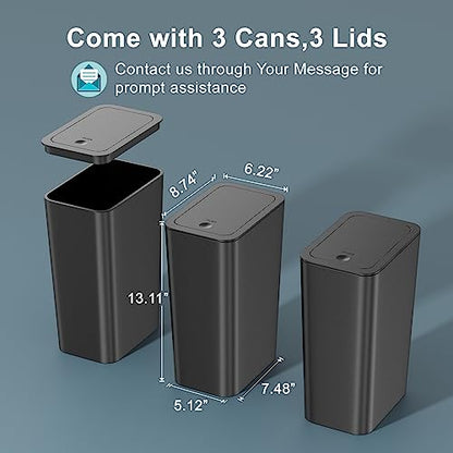 N. NETDOT 3 Pack 10 Liter Small Trash Can with lid, 2.6 Gallon,Garbage Can Slim Trash Bin Waste Basket for Bathroom,Kitchen,Bedroom,Living Room,Office,Laundry - Black - color: Black, size: 3 X 2.6 Gal