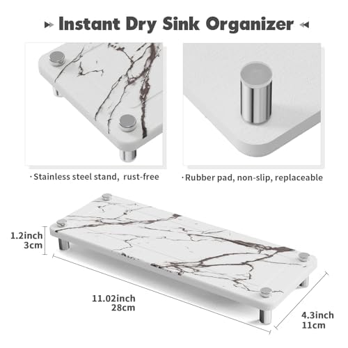 Kitchen Sink Caddy, Kitchen Sink Caddy Diatomite Water Absorbing Stone Tray, Marble - color: Marble