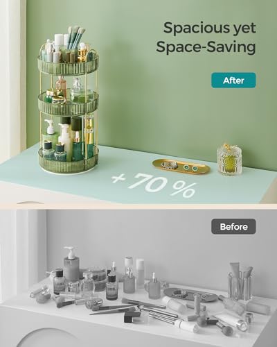 SONGMICS Makeup Organizer, 3-Tier Countertop, Customizable, Pale Green | Customizable skincare organizer countertop, round rotating, toiletries vanity organizer, lazy susan, gift UJKA011C01 - color: Pale Green, style: Round