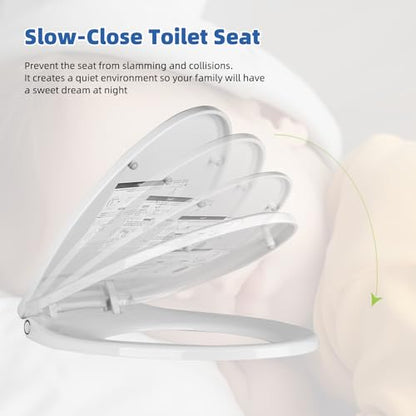 Universal Elongated Toilet Seat Softclose Cover, One-Click to Quick Release | Compatible with TOTO/Gerber/Kohler Oval Toilet Seats, 2-Pack Toilet Bolts and Nuts, Non-Slip Toilet Bumpers, White - style: One-click Universal Elongated Fit