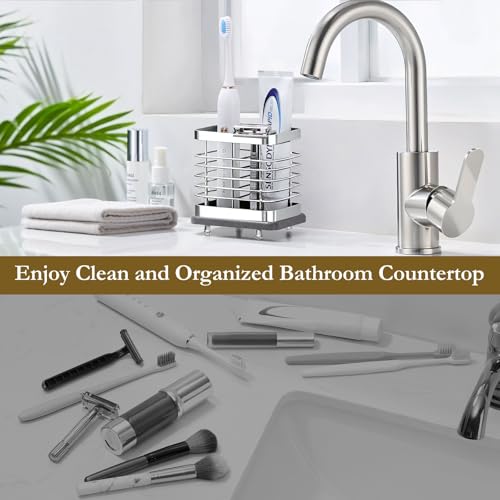 Shinowa Toothbrush Holder Wall Mounted for Bathroom 2 Slots, Silver | Stainless Steel Electric Toothbrush Toothpaste Holder with Fast Dry Tray, Adhesive and Countertop Bathroom Accessories - color: Silver