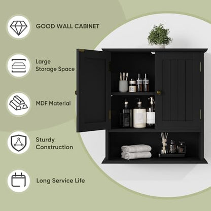 Smuxee Black Wall Cabinet, Small, 2-Door Medicine Cabinet with Adjustable Shelves, Over Toilet, For Kitchen and Laundry Rooms - color: Black Small