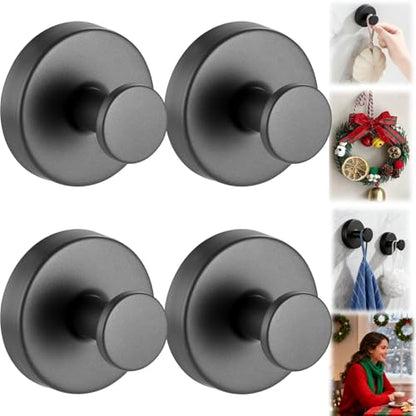 Suction Cup Hooks Removable Shower Hooks, 4Pcs Metal Towel Hooks for Bathroom Window Glass Wall Door Can Hang Various Towels Bath Towels Keychains, Black Front Door Wreath Hangers, No-Drill Waterproof - color: Black