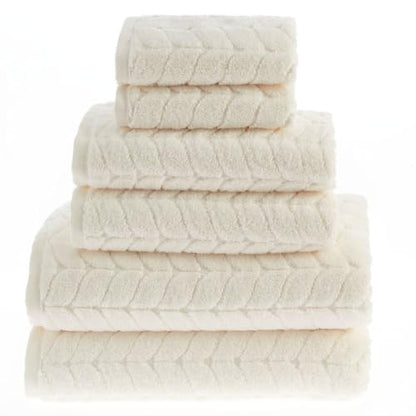 BAGNO MILANO Turkish Cotton Bath Towels, Hand Towels - Soft Plush Jacquard Collection - Highly Absorbent Towel Set (Cream, 6 pcs Towel Set) - color: Cream, size: 6 pcs Towel Set