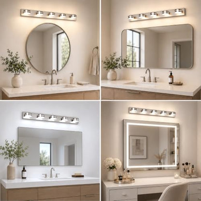 Brushed Nickel Bathroom Light Fixtures Over Mirror, 5-Light | LED Dimmable Bath Lights, Modern Wall Mounted Lighting Fixture with Rotating Lamp Head, Acrylic Metal, 5CCT 40.55in - color: Nickel-5CCT-Dimmable