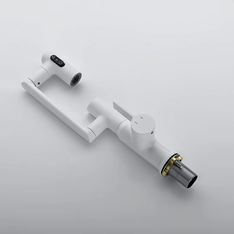 Rotatable Bathroom Faucet with Temperature Display in Fahrenheit (Batteries-Free), 3 Water Outlet Modes, White, BF2204-4 - color: White
