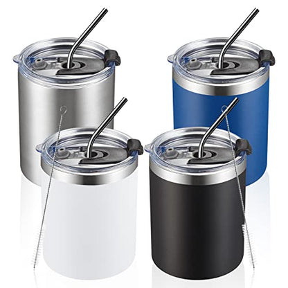 MEWAY 12 oz Lowball, Tumbler Stainless Steel Double Wall Vacuum Insulated Mug with Straw and Lid, Cleaning Brush ，Durable Powder Coated Insulated Coffee Cup for Cold & Hot Drinks (MIX,4 pack) - color: MIX