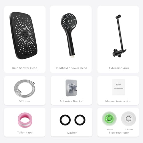 Black Rain Shower Head with Handheld Shower Head, 5 Spray Modes | High-Pressure Dual Shower Combo, Multi-Spray Handheld, 11-Inch Metal Extension Arm, Detachable Design for Easy, Flexible Use - color: Matte Black