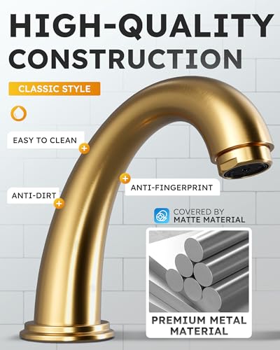 WOWOW Widespread Bathroom Faucet Brushed Gold Bathroom Sink Faucet 3 Hole Vanity Faucet 2 Handle Basin Faucets 8 Inch Mixer Tap with Pop Up Drain and Supply Hose - color: Brushed Gold